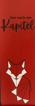 rotes lesezeichen mit Fuchssymbol, dem Logo des Fantastischen Buchladens Frankfurt