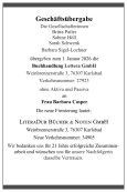 Geschäftsübergabe Buchhandlung Lettera GmbH, 76307 Karlsbad (VN 27923)