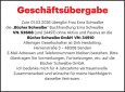 Geschäftsübergabe Bücher Schwalbe GmbH, 48308 Senden (VN 34910)