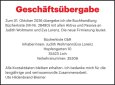 Geschäftsübergabe Buchhandlung Bücherkiste, Lich 35423 (VN 28480)