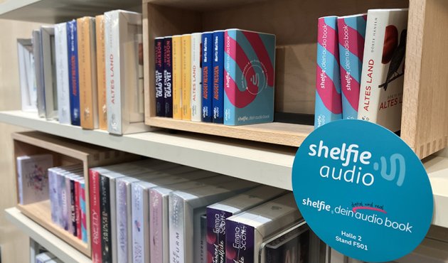 Kleine Buchattrappen (neue Hörbücher) im Regal