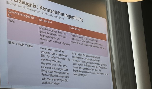 Foto der Folie zur KI-Kennzeichnungspflicht