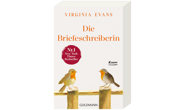 Weißes 3D-Cover mit zwei Vögeln zum Taschenbuch: Die Briefeschreiberin von Virginia Evans.