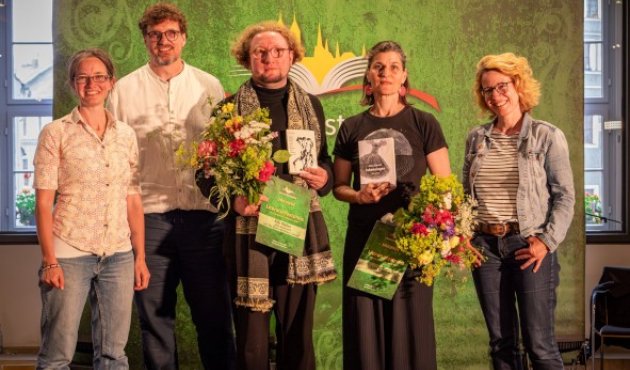 Maria Fagerlund (Programmleitung), Daniel Bahrmann (Festivalleiter), Nils Müller, Anna Zepnick, Anja Weidemann (Rotary Club) v.l.n.r.