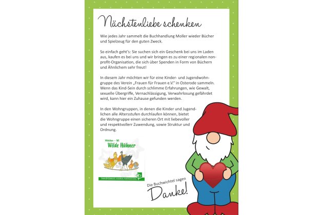 "Nächstenliebe schenken" – Flyer der Buchhandlung Moller