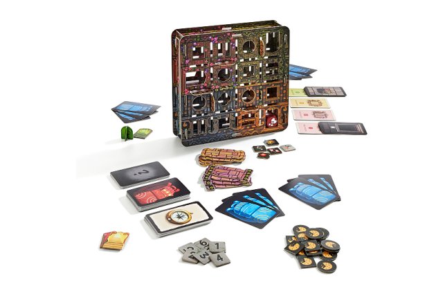 Ausgebreitetes Spielmaterial zum Spiel "Temple Twist"