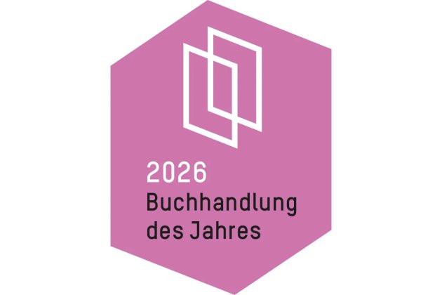 rosafarbenes Logo und Schriftzug Buchhandlung des Jahres 