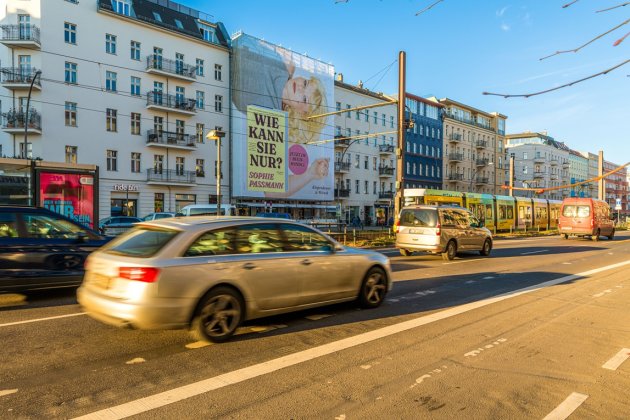 Riesenposter zum neuen Buch von Sophie Passmann an einer befahrenen Straße