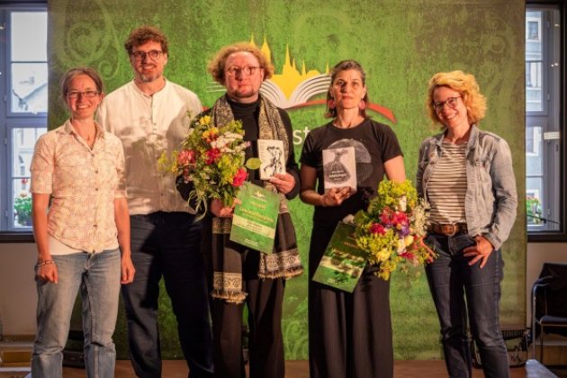 Maria Fagerlund (Programmleitung), Daniel Bahrmann (Festivalleiter), Nils Müller, Anna Zepnick, Anja Weidemann (Rotary Club) v.l.n.r.