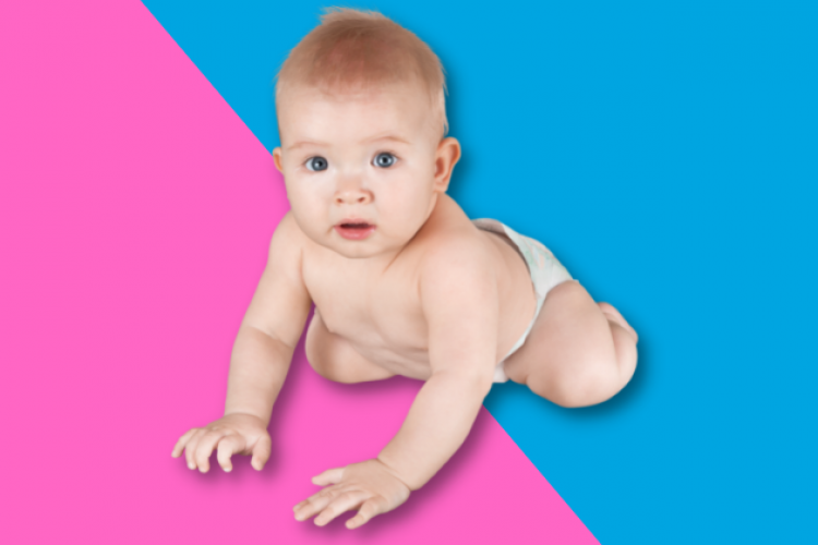 Baby vor blau-rosa Hintergrund