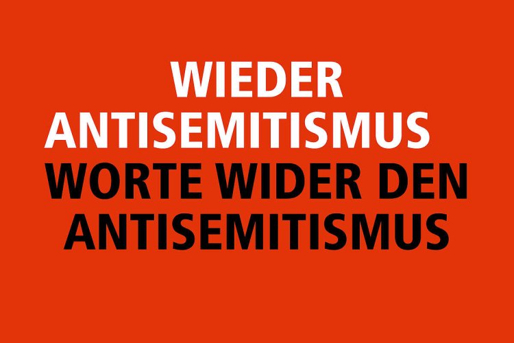 Schriftzug Worte wider den Antisemitismus auf orangefarbenen Hintergrund