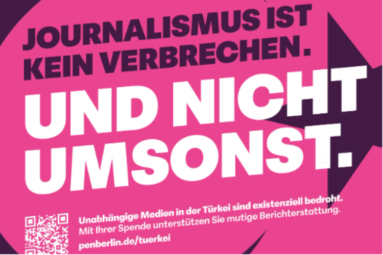 Plakatmotiv: "Journalismus ist kein Verbrechen. Und nicht umsonst"