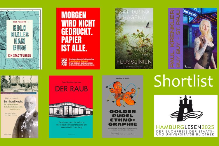 Die sieben Cover der nominierten Titel für den Buchpreis HamburgLesen 2025