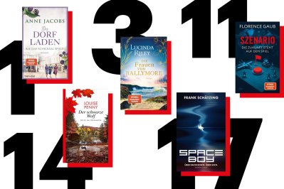 Collage mit fünf Covern von Neueinsteigern in den Charts, daran die Platzierungen in großen Zahlen geschrieben