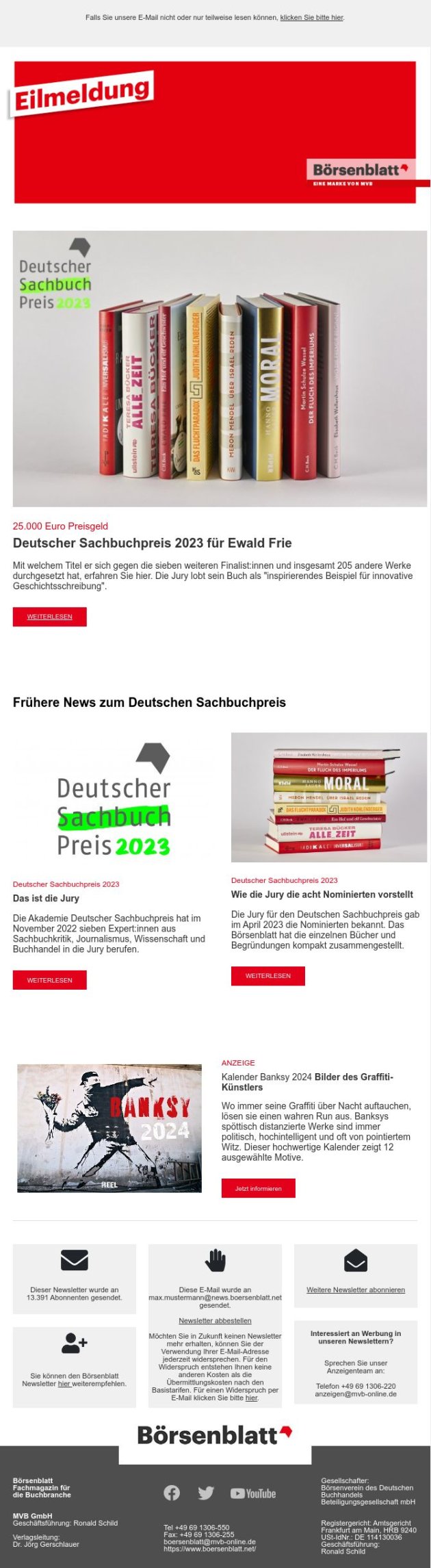 Eilmeldung am 1. Juni 2023 zum Deutschen Sachbuchpreis 2023