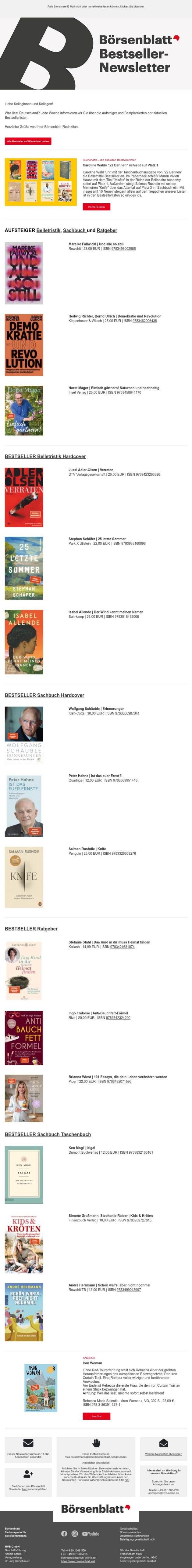Börsenblatt-Bestseller-Newsletter vom 23. April 2024