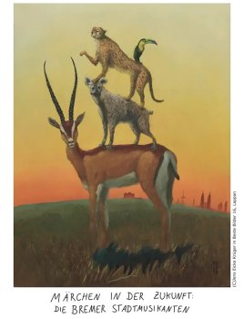 Cartoon von bremer stadtmusikanten mit exotischen Tieren