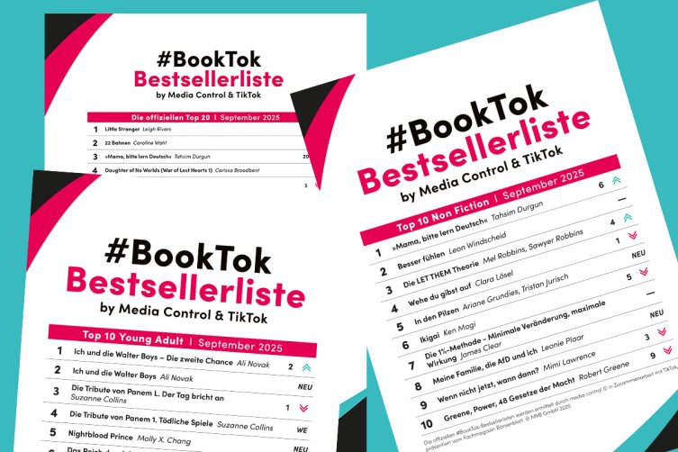 Drei BookTok-Beststellerlisten liegen übereinander