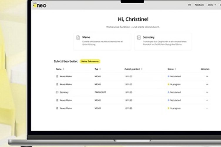 Bildschirm mit Ansicht von NWB NEO